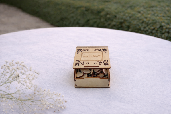 Wooden Bear Gender Reveal Guest Book Alternative with 80 Hearts