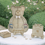 Wooden Bear Gender Reveal Guest Book Alternative with 80 Hearts