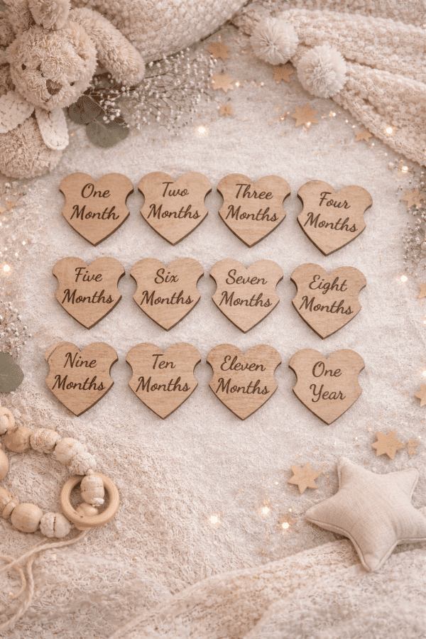 Baby Monthly Milestone Sign Set | Wooden Baby Photo Props | 1-12 Months