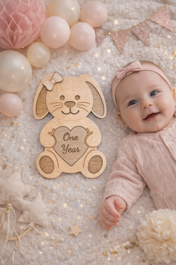 Baby Monthly Milestone Sign Set | Wooden Baby Photo Props | 1-12 Months