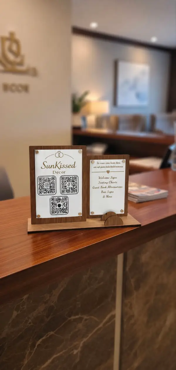 Wedding Acrylic Wood QR Code Sign Set, Modern Event Display, Custom Bar Sign