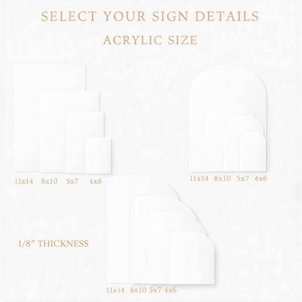 Acrylic sign shape options displayed Personalized Acrylic Table Sign, Custom Wedding Business Display, Modern Elegant Decor