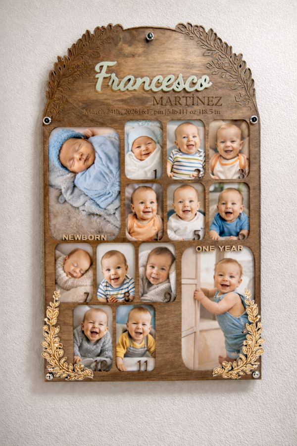 Personalized Baby First Year Photo Frame, Monthly Milestone Collage, Nursery Decor