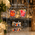 Custom Acrylic Wedding Bar Menu Sign, Signature Drinks, Cocktail Menu, Reception Decor