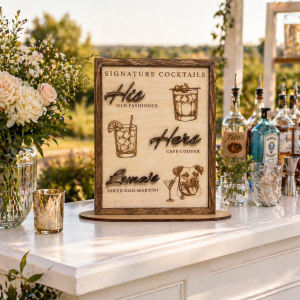 Personalized pet signature drink sign with engraved cocktails