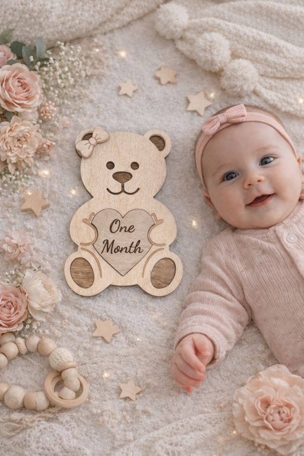 Baby Monthly Milestone Sign Set | Wooden Baby Photo Props | 1-12 Months
