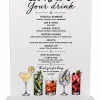 Minimalist Acrylic Cocktail Sign, Wedding Bar Menu, Modern Event Decor