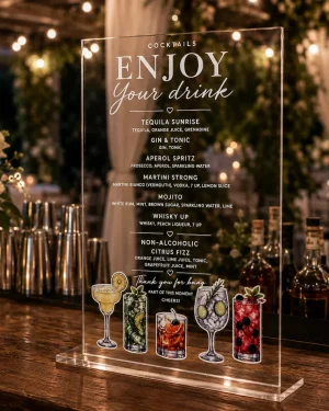 ChatGPT Image May 19, 2026, 12_15_07 PM Minimalist Acrylic Cocktail Sign, Wedding Bar Menu, Modern Event Decor