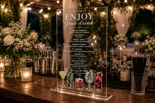 Minimalist Acrylic Cocktail Sign, Wedding Bar Menu, Modern Event Decor