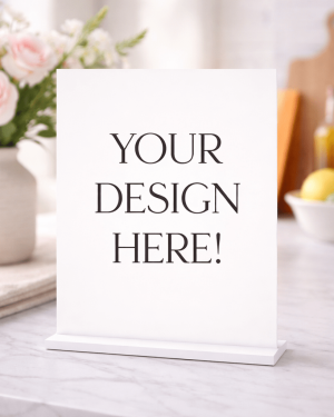 Customizable sign on marble countertop Personalized Acrylic Table Sign, Custom Wedding Business Display, Modern Elegant Decor