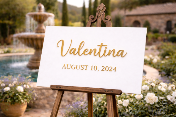 Elegant event sign in garden setting Custom 3D Lettering Quinceañeras Welcome Sign, Personalized MDF Wood Event Decor