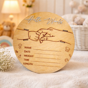 Newborn Bracelet Holder, Baby Birth Announcement Plaque, Hello World Sign, Hospital Bracelet Keepsake, Personalized Baby Gift, New Mom Gift