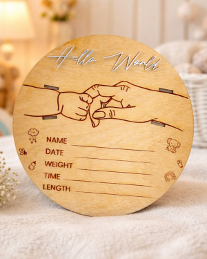 Hello World baby announcement plaque Newborn Bracelet Holder, Baby Birth Announcement Plaque, Hello World Sign, Hospital Bracelet Keepsake, Personalized Baby Gift, New Mom Gift