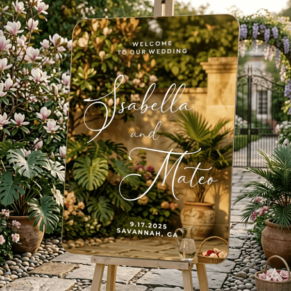 Custom Mirror Acrylic Wedding Welcome Sign, Modern Minimalist Event Decor