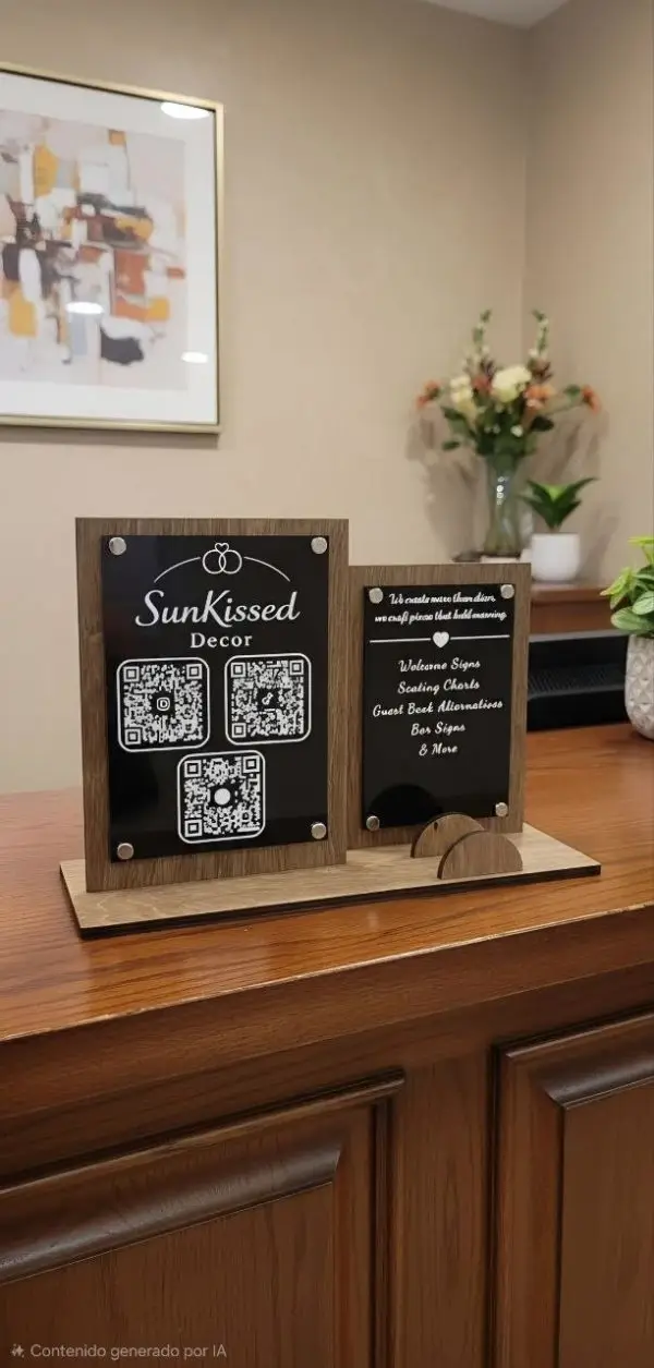 Wedding Acrylic Wood QR Code Sign Set, Modern Event Display, Custom Bar Sign