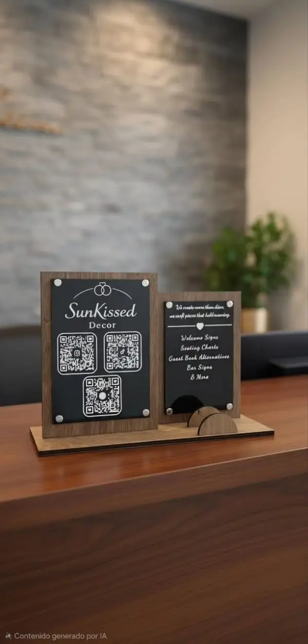 Wedding Acrylic Wood QR Code Sign Set, Modern Event Display, Custom Bar Sign