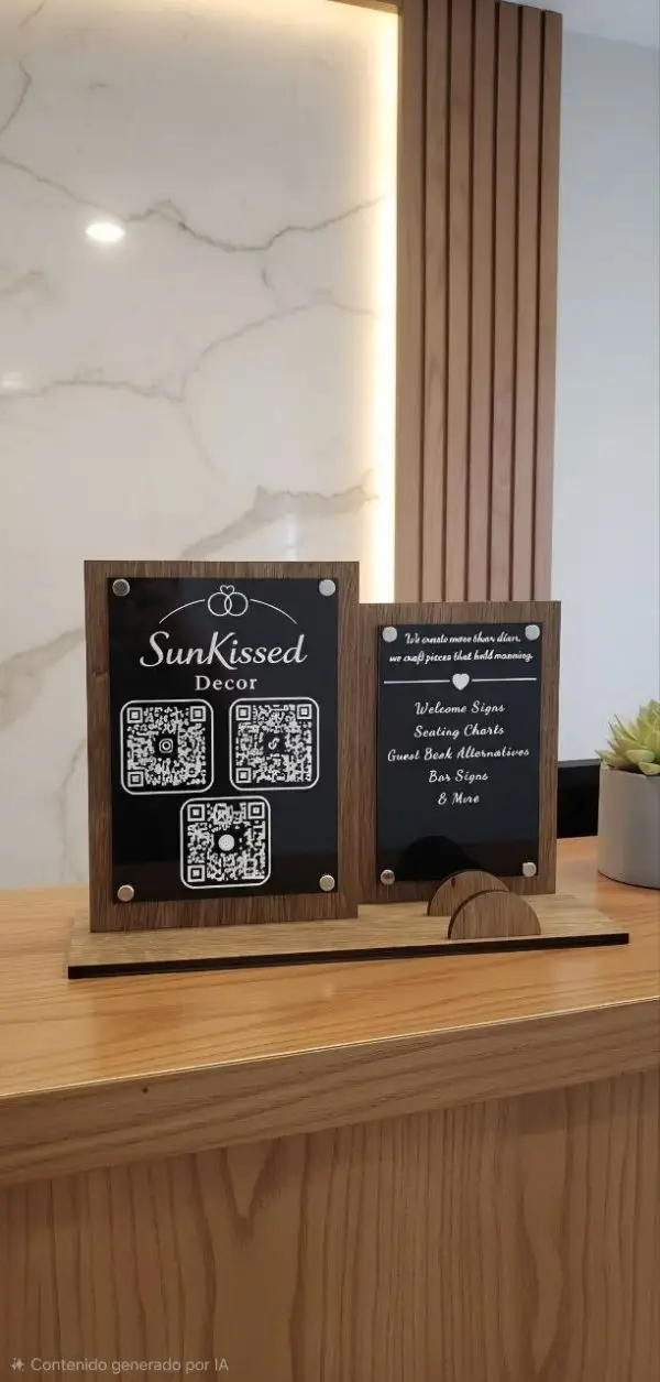 Wedding Acrylic Wood QR Code Sign Set, Modern Event Display, Custom Bar Sign