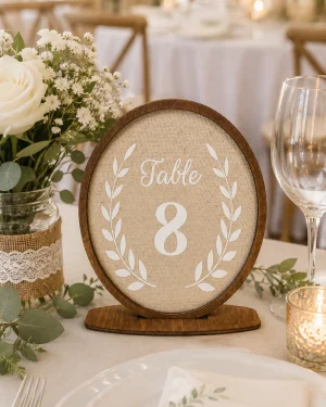 Rustic Linen Wedding Table Numbers, Wooden Frame Centerpiece, Reception Decor