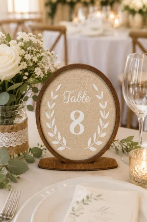 Rustic Linen Wedding Table Numbers, Wooden Frame Centerpiece, Reception Decor