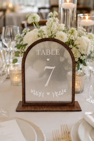 ChatGPT Image May 21, 2026, 12_10_56 PM Wooden Veil Table Numbers, Romantic Arched Wedding Reception Decor, Elegant Bridal Signs