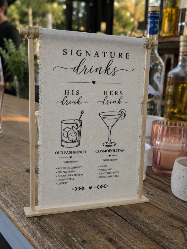 ChatGPT Image May 29, 2026, 05_54_06 PM Linen Signature Drinks Sign, His Hers Bar Menu, Rustic Wedding Cocktail Decor