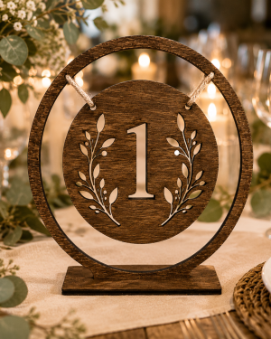 ChatGPT Image May 30, 2026, 10_42_28 AM Rustic Wooden Wedding Table Numbers, Laser Cut Woodland Boho Decor, Freestanding Centerpiece Signs