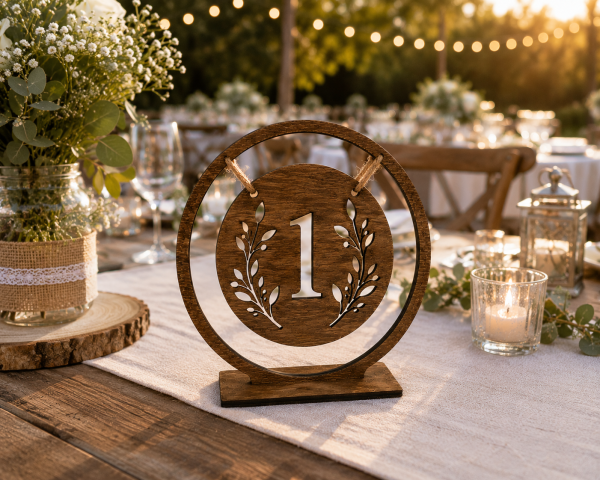 ChatGPT Image May 30, 2026, 10_43_37 AM Rustic Wooden Wedding Table Numbers, Laser Cut Woodland Boho Decor, Freestanding Centerpiece Signs