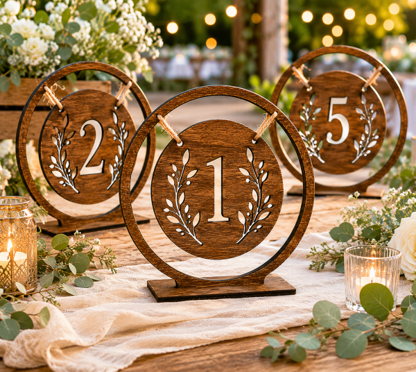 ChatGPT Image May 30, 2026, 10_45_46 AM Rustic Wooden Wedding Table Numbers, Laser Cut Woodland Boho Decor, Freestanding Centerpiece Signs