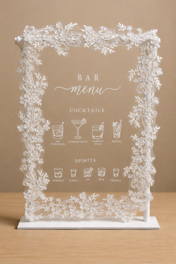 ChatGPT Image May 30, 2026, 12_40_23 PM Lace Wedding Bar Menu Sign, Veil Cocktail Display, Personalized Reception Sign