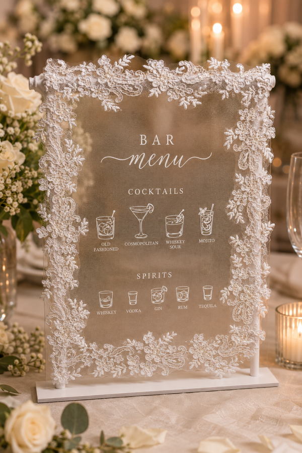 ChatGPT Image May 30, 2026, 12_52_37 PM Lace Wedding Bar Menu Sign, Veil Cocktail Display, Personalized Reception Sign