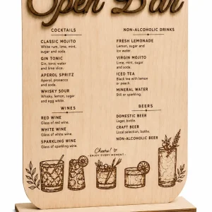 Personalized wooden open bar sign with raised 3D lettering