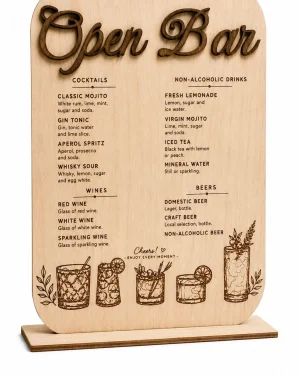 ChatGPT Image May 7, 2026, 11_03_43 AM Custom Wooden Open Bar Sign, Laser Engraved Drink Menu, Rustic Wedding Decor