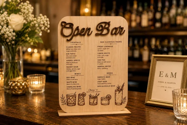ChatGPT Image May 7, 2026, 11_05_19 AM Custom Wooden Open Bar Sign, Laser Engraved Drink Menu, Rustic Wedding Decor