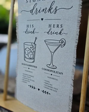 Linen Signature Drinks Sign, His Hers Bar Menu, Rustic Wedding Cocktail Decor