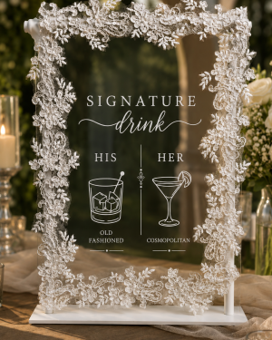 Personalized Lace Veil Wedding Bar Sign | Custom Cocktail Menu (12"x9")