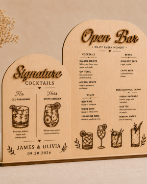 ChatGPT Image Jun 23, 2026, 06_28_32 PM Personalized Wooden Wedding Bar Sign Set | Open Bar Menu, Signature Drinks, Custom Engraved Wood Decor