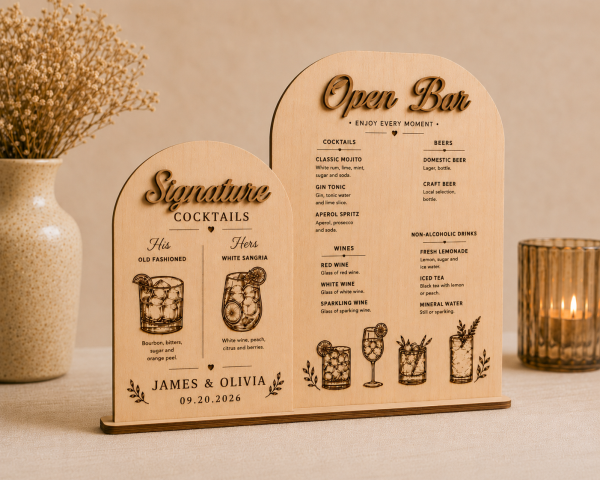 ChatGPT Image Jun 23, 2026, 06_28_32 PM Personalized Wooden Wedding Bar Sign Set | Open Bar Menu, Signature Drinks, Custom Engraved Wood Decor