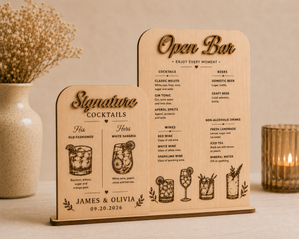 ChatGPT Image Jun 23, 2026, 11_54_09 AM Personalized Wooden Wedding Bar Sign Set | Open Bar Menu, Signature Drinks, Custom Engraved Wood Decor