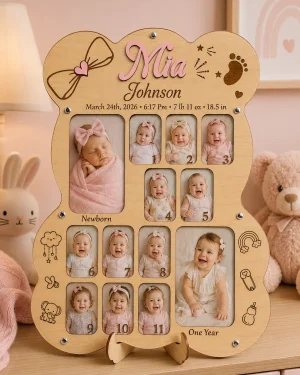 ChatGPT Image Jun 4, 2026, 10_50_49 PM Personalized Baby First Year Photo Frame, Monthly Milestone Keepsake, Wooden Nursery Decor