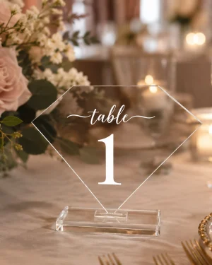 ChatGPT Image Jun 5, 2026, 06_28_45 PM Diamond Acrylic Table Numbers • Modern Wedding Reception Signage