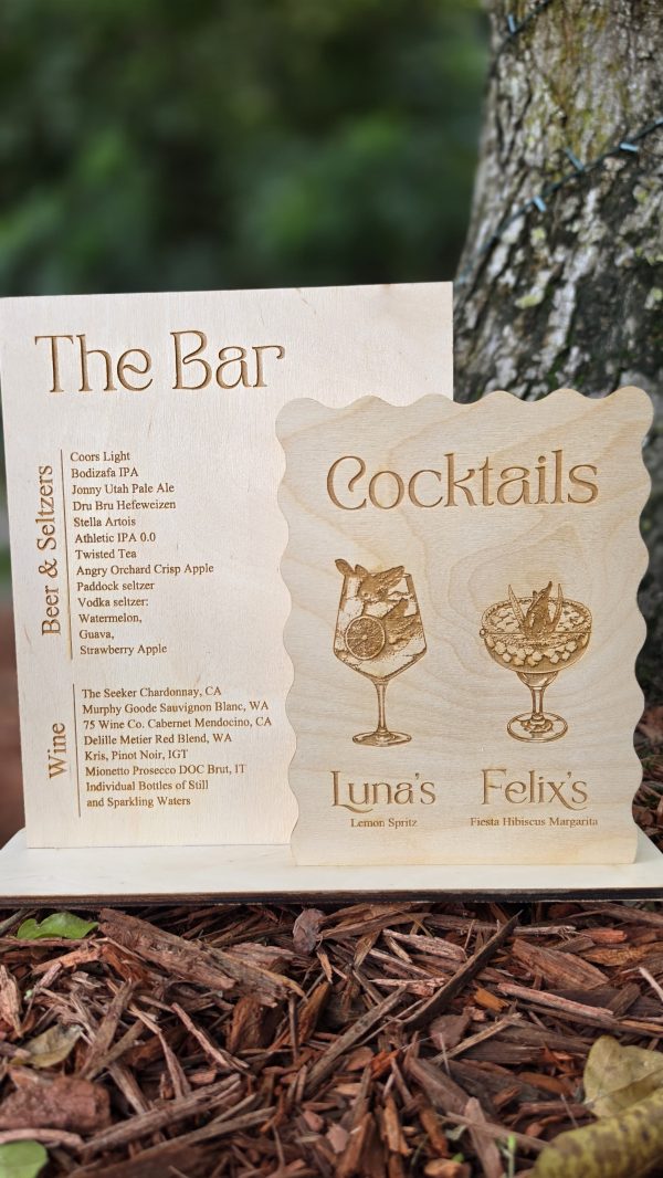 Custom Wooden Bar Menu Sign, Baltic Birch Wedding Cocktail Sign, Signature Drinks Display