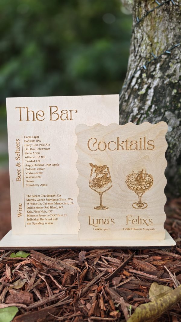 Custom Wooden Bar Menu Sign, Baltic Birch Wedding Cocktail Sign, Signature Drinks Display