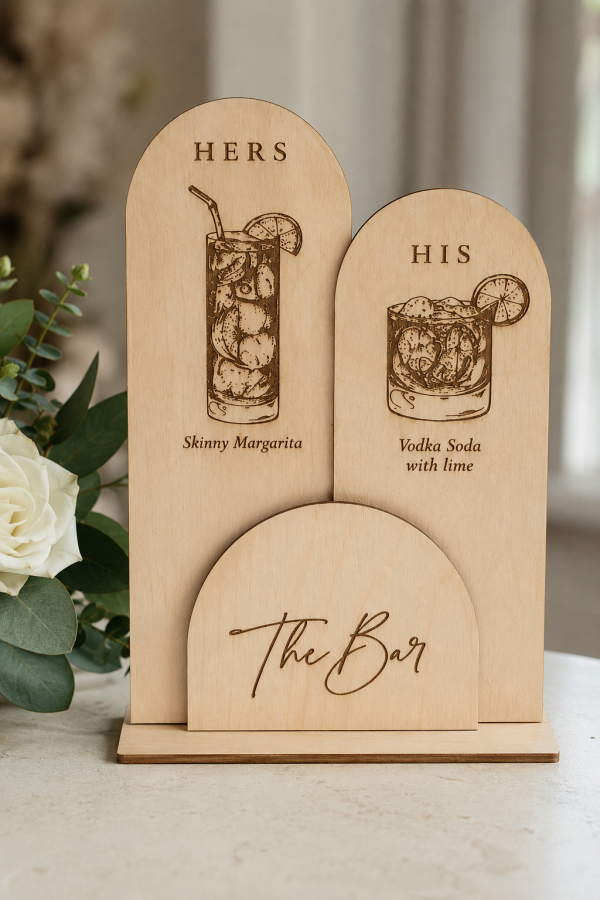 ChatGPT Image Jul 14, 2026, 10_17_10 AM Personalized Wooden Signature Drink Sign | Custom Wedding Bar Decor, His & Hers Cocktails