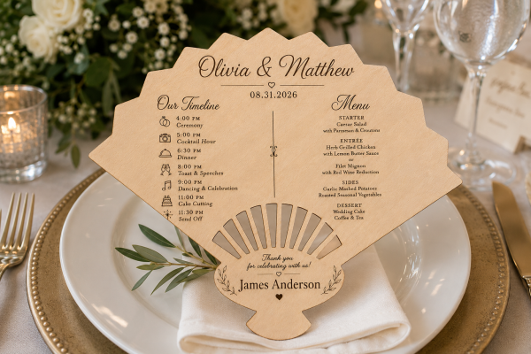 ChatGPT Image Jul 16, 2026, 12_23_18 PM Personalized Wooden Wedding Fan Program | Timeline Menu Place Card Guest Favor
