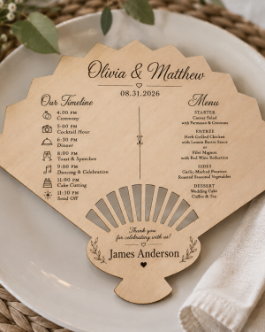 ChatGPT Image Jul 16, 2026, 12_25_22 PM Personalized Wooden Wedding Fan Program | Timeline Menu Place Card Guest Favor