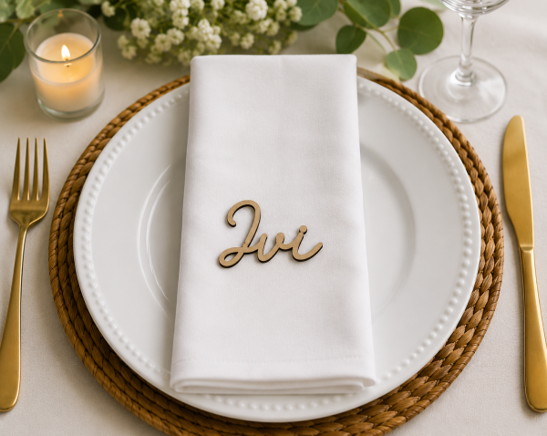 Personalized Wooden Name Place Card | Laser Cut Wedding Name Tag, Cursive Script Guest Decor