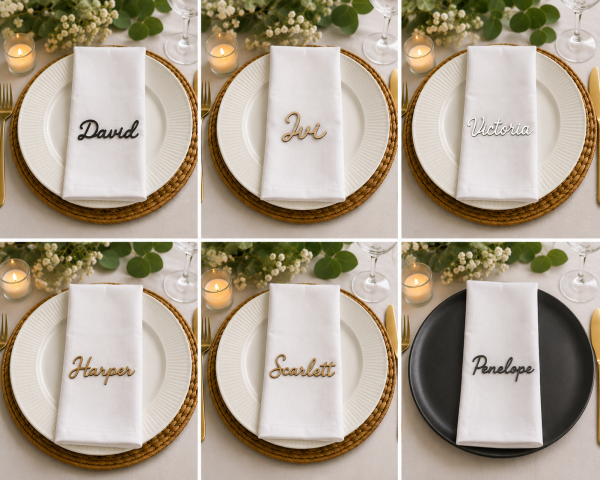 Personalized Wooden Name Place Card | Laser Cut Wedding Name Tag, Cursive Script Guest Decor