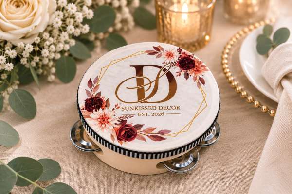 Personalized Wedding Tambourine Favor | Custom Wooden Party Tambourine