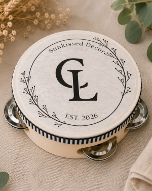 Personalized Wedding Tambourine Favor | Custom Wooden Party Tambourine