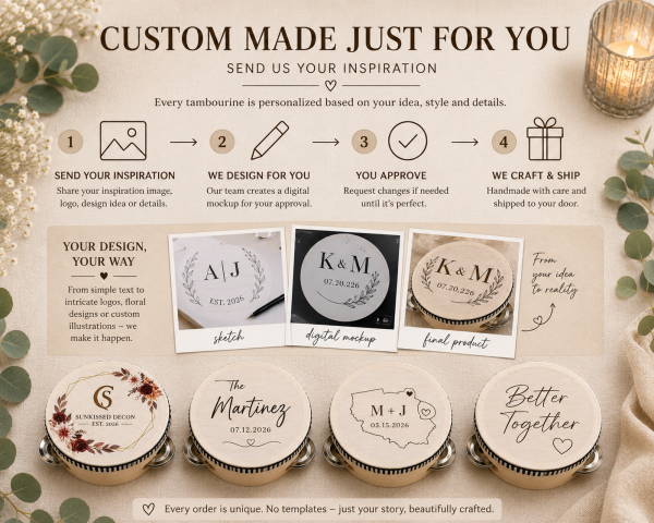 Personalized Wedding Tambourine Favor | Custom Wooden Party Tambourine